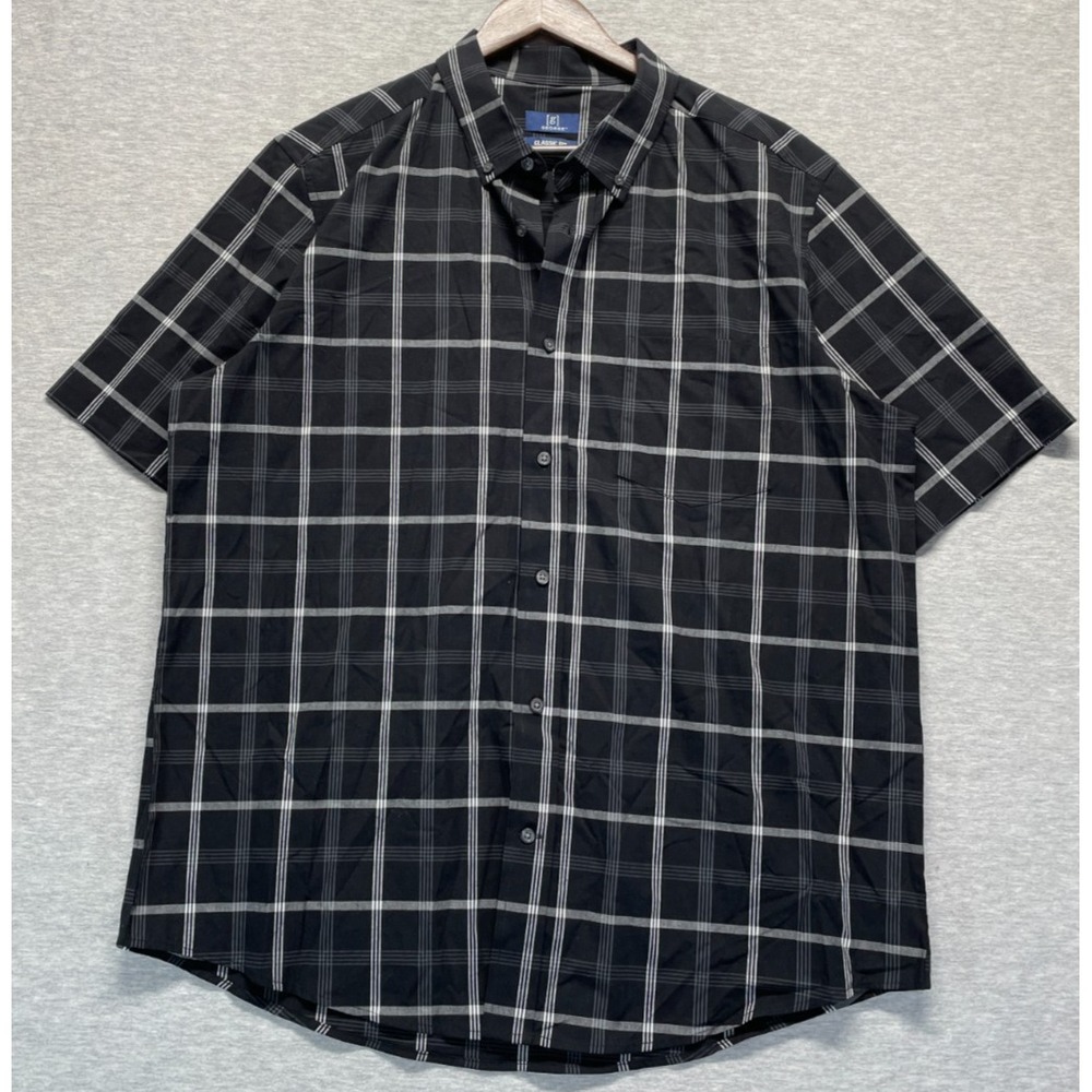 George Casual Shirt Mens XL 46-48 Black White Plaid Logo Classic Fit Button Down
